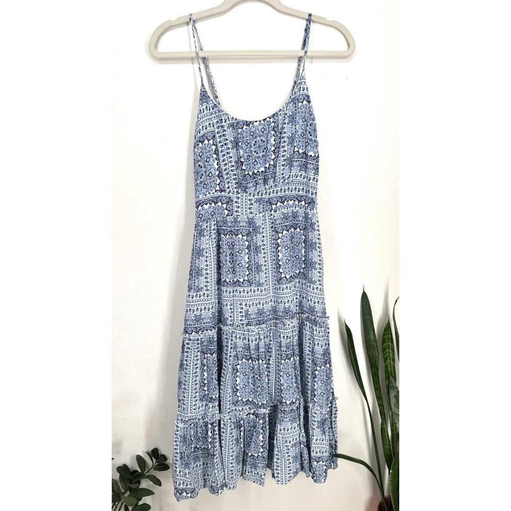 Country Cottage Floral Tiered Midi Dress S Boho Cowgirl Paisley Spaghetti Strap